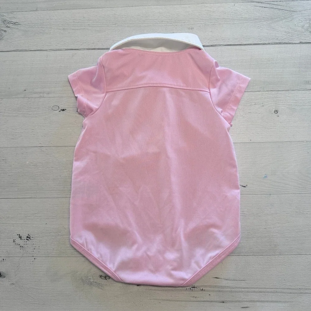 Turtles & Tees baby girls pink polo bodysuit monagramed 